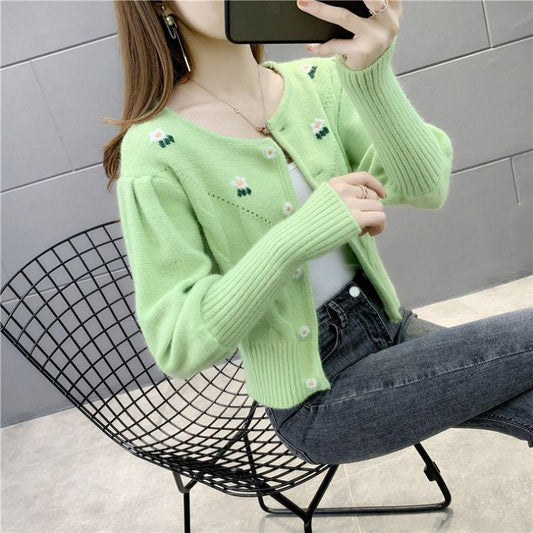 Autumn and Winter Round Neck Knitted Cardigan Students Wear Long-sleeved Tops All-match Slim Sweater Women