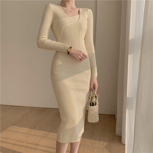 Sweater Knitted Dress for Women Long Sweater Dress Slim Knit Pullover Female Autumn Winter Skirt with A Long Base Dress