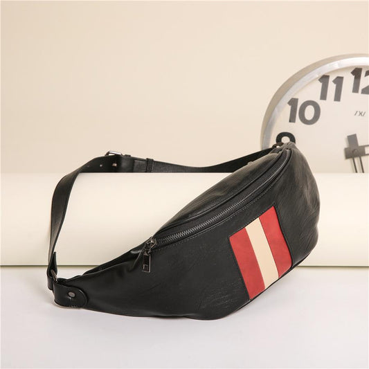 Casual Waist Bag Couple Leather Stitching Chest Bag Mobile Phone Bag Outdoor Sports Shoulder Bag