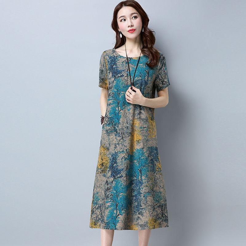 Women Summer Dress Loose Plus Size Casual Dress Vintage Print Beach Sundress Dresses Vestidos