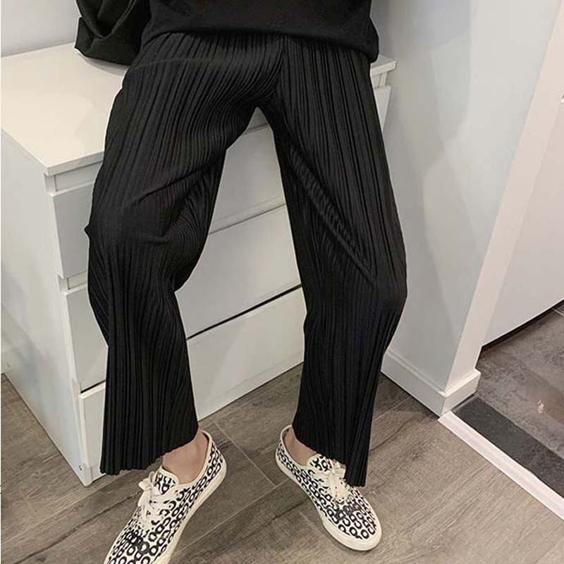 Summer Ice Silk Thin Loose Straight Drape Nine-point Wide-leg Pants