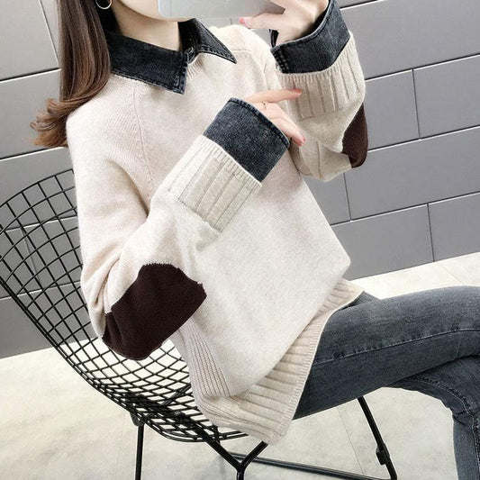 Spring and Autumn Casual Sweater Thicken Loose Knit Top Fashion Simple Female Jacket