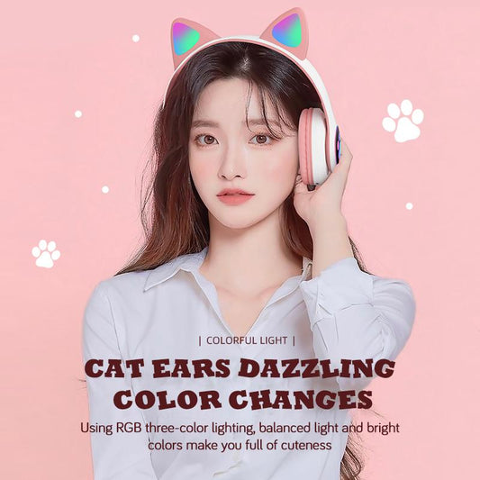 Cat Ear Headset Bluetooth 5.0 Bass Noise Reduction Adult Child Girl Headset Support Microphone
