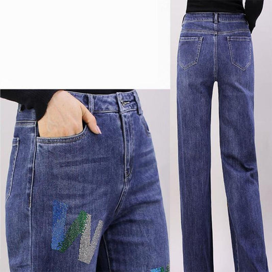 Jeans Women's New Velvet Thickened High Waist Wide Legs Thin Versatile Loose Straight Pants