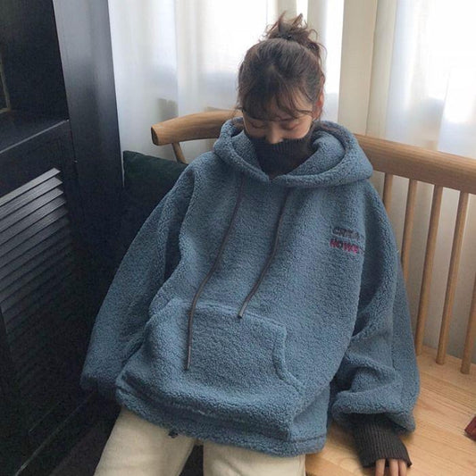 Warm Hood Top Autumn Winter Sweater Cotton Women Sweatshirt Wild Large Size Long Sleeve