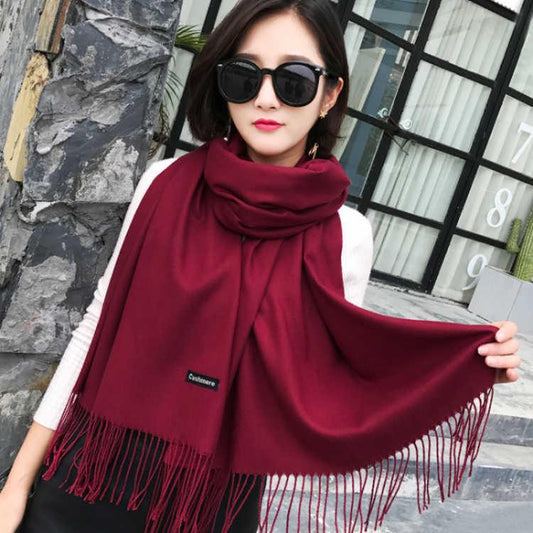 Women Solid Color Cashmere Scarves with Tassel Lady Long Scarf Female Shawl Men Scarf