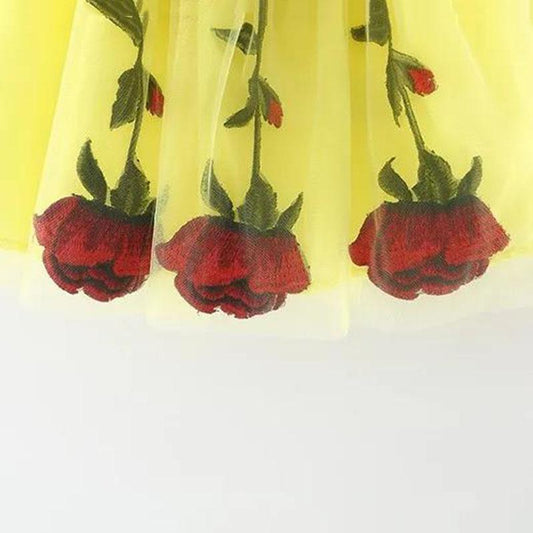 Girls Summer Mesh Dress 0-5 Years Old Baby Girl Sweet Princess Skirt Round Neck Sleeveless Tutu Skirt Rose Decoration