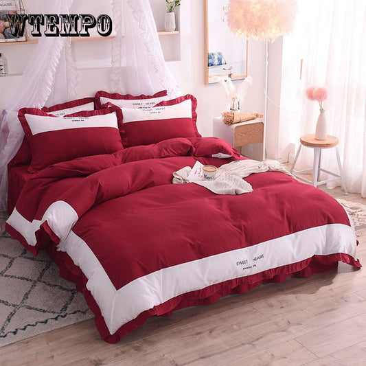 Egypt Cotton Princess Bedding set Embroidered Duvet Cover set Bed skirt pillowcases Queen