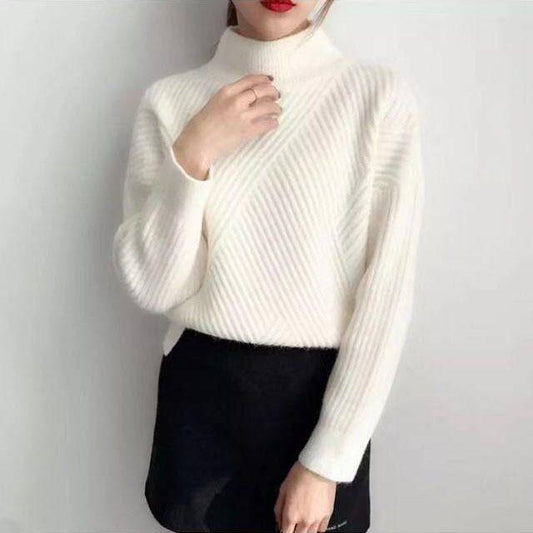 Casual Thick Autumn Winter Half Turtleneck Oversize Sweater Pullover Women Thickened Warm Chic Female Loose Knitted Basic Sweaters Pull