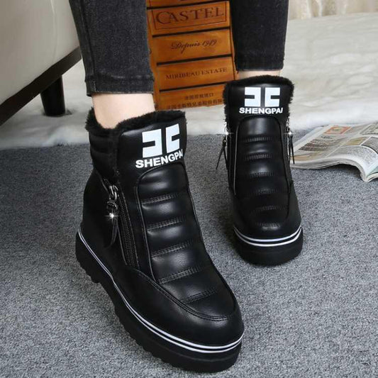 Women's Snow Boots Ladies Warm Ankle Boots Winter Zipper Pu Leahter Wedge Short Boots