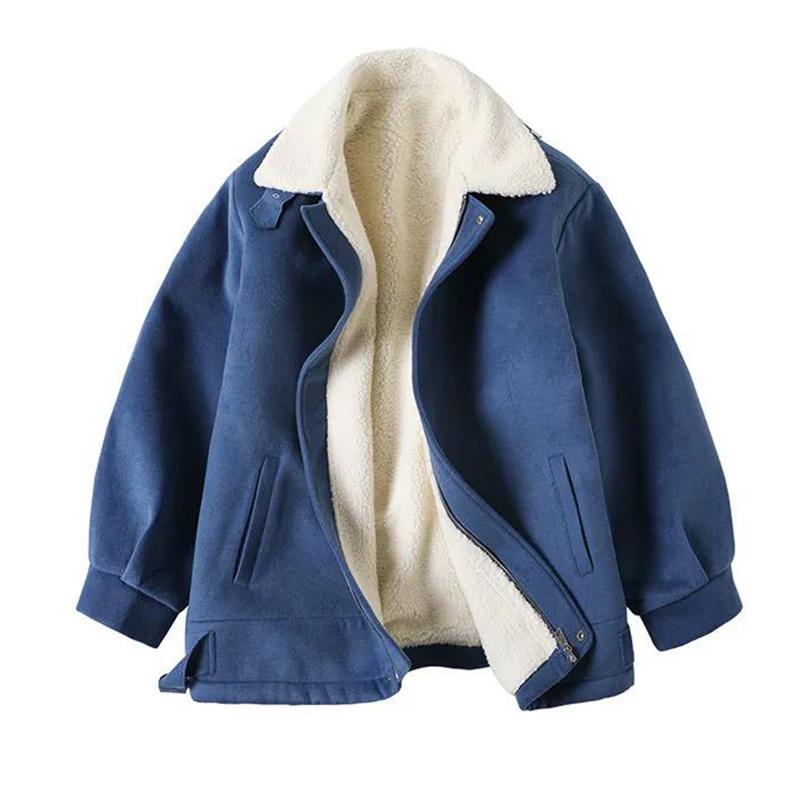 Winter Artificial Lamb Wool Cotton Clothing Men's Loose Plus Velvet Thick Solid Color Warm Jacket Men's Stand Collar Zipper Cotton Clothing