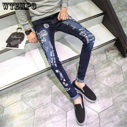 Fashion Regular Leggings Straight Fit Denim Jeans Pants Men