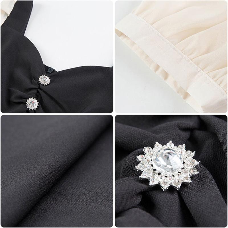 Summer French Retro Puff Sleeve V-neck Waist Waist and Thin Temperament Dress Women's Little Black Dress Mid-length Slim Dress French Retro