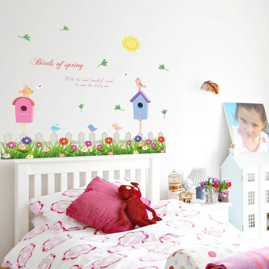 Children's room art wall stickers removable pvc background kindergarten birds of spring