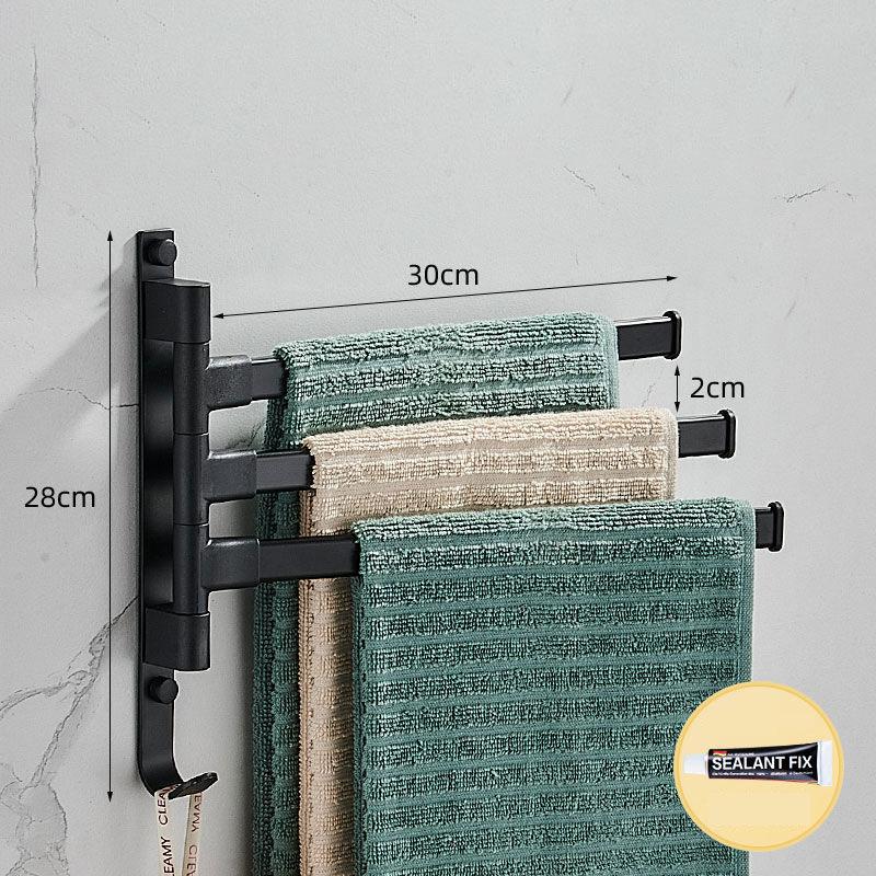 30cm Towel Rack Rotating 3 Bar Bathroom Shelf Rack Towel Bar Bathroom Artifact Hanging Towel Rack Hook