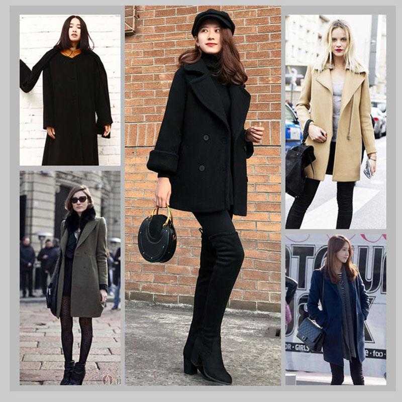 Loose Black Woolen Coat Mid-length Woolen Coat Autumn Winter Thick Double-breasted Pea Coat