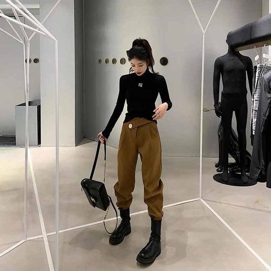 Woolen Overalls Pants Women Fall and Winter Loose and Thin Students All-match Casual Harem Woolen Pants