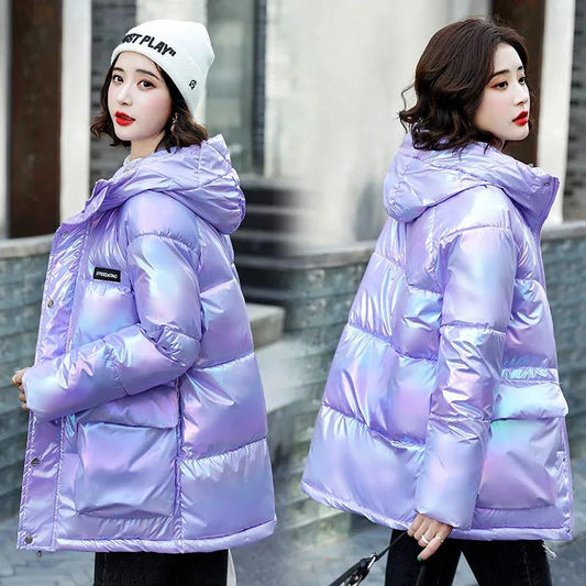 Women's Cotton-padded Clothes Colorful Bright-faced Loose Down Cotton-padded Jacket Fashion Padded Jacket