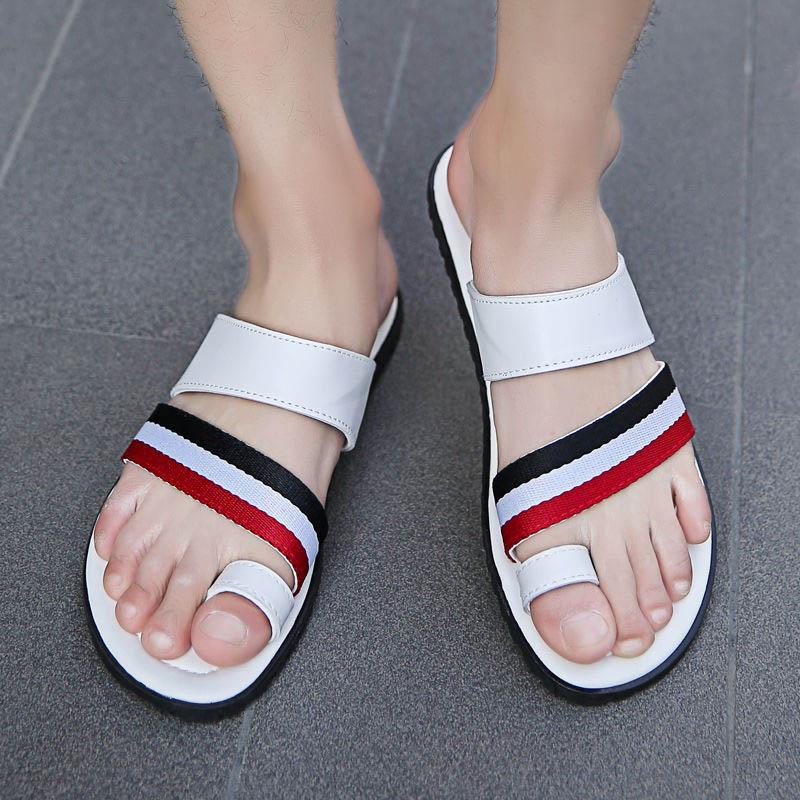 Size39-44 Summer Men Sandals Comfortable Non-slip Deodorant Rubber Letter Beach Slippers White Drag Flip Flops Casual Outdoor Slippers