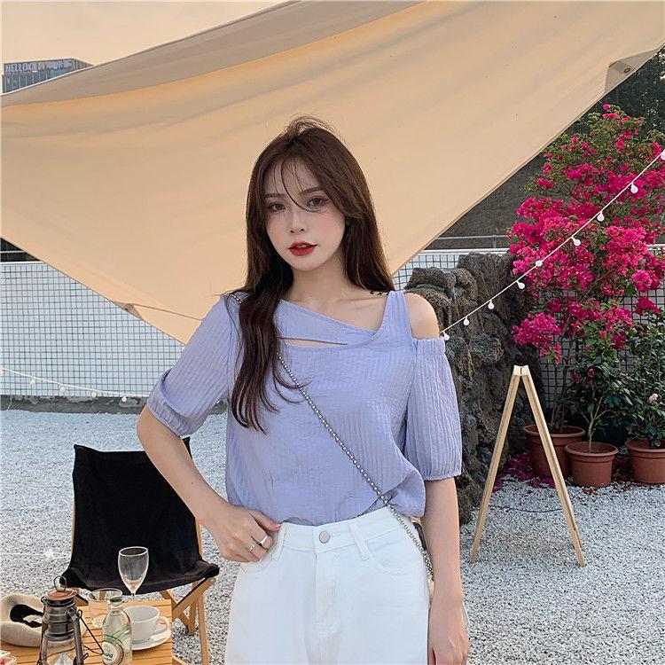 Women Summer One Shoulder Short Sleeve Top Fashion Casual Loose T-shirt