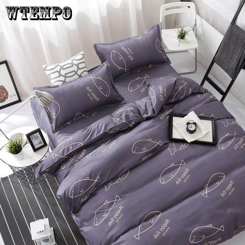 4pcs Bedding Set Pillowcase Plaid Solid Color Quilt Cover Queen/king Size Duvet Cover