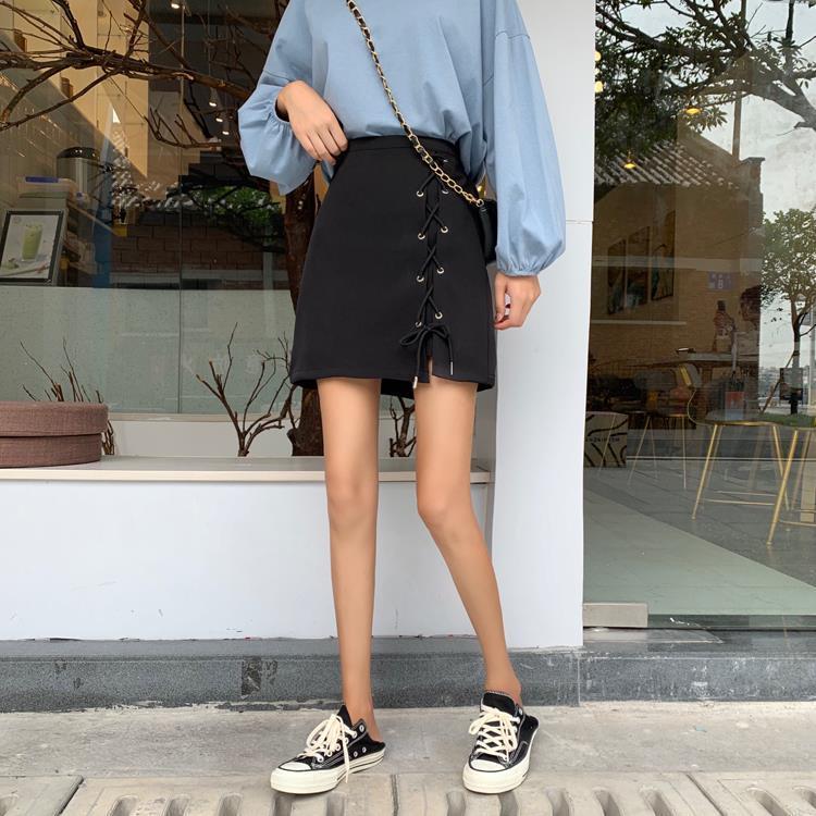 Women's Sexy Short Cross Straps Solid Zipper Split Mini Skirt Mid Waist A-line Pencil Skirts