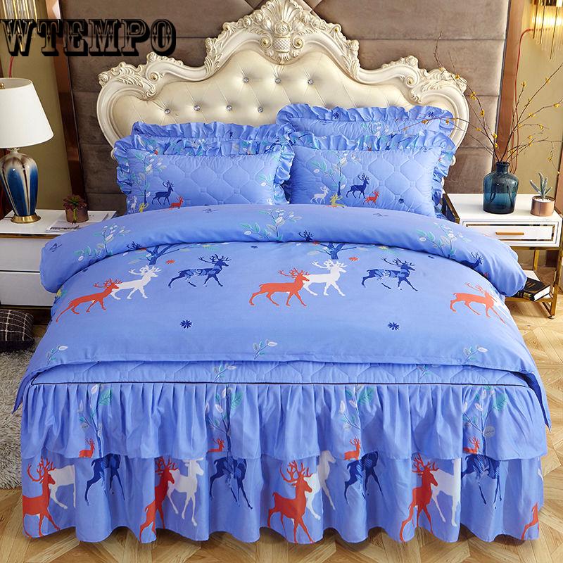 Modern Simple Bed Skirt 4pcs Bedding Set Duvet Cover Pillowcase Bedspread Bedclothes Set