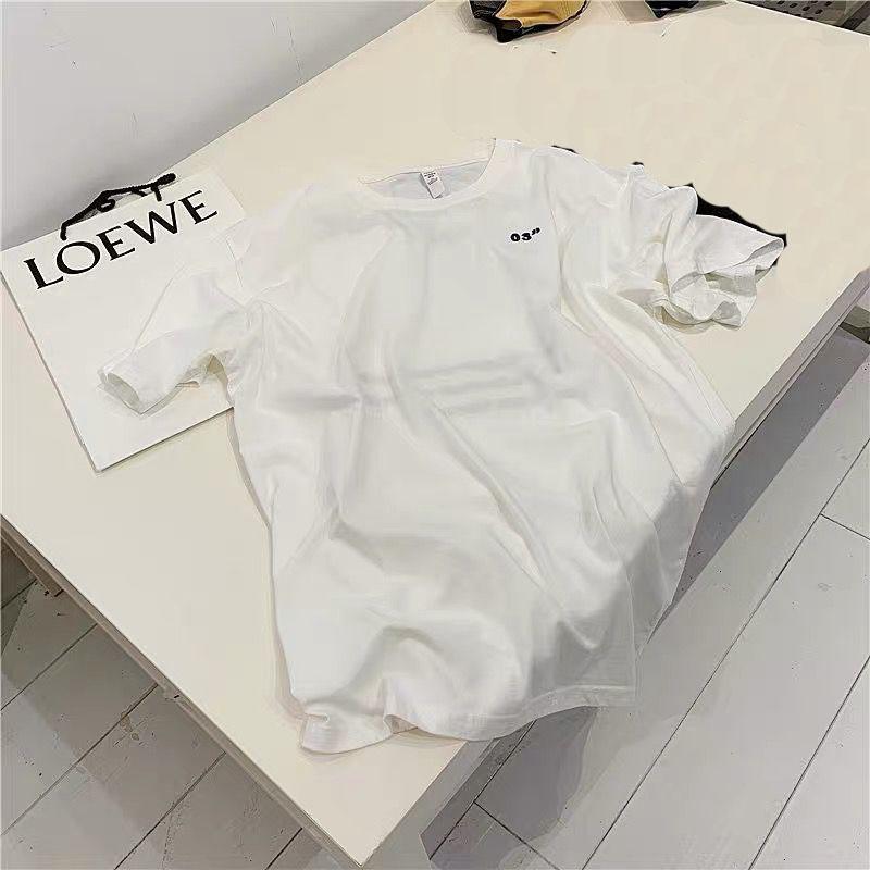 Cotton Simple Breathable Tee Female Letter Pattern Embroidery T-Shirt Solid Casual Short Sleeves Hipster Summer Tops