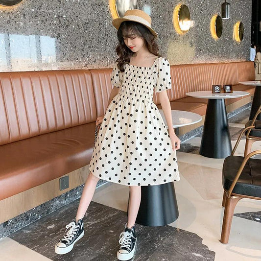 Girls' Cotton Dress Children's Polka Dot Dress Baby Puff Sleeve Cake Dress Princess Dress