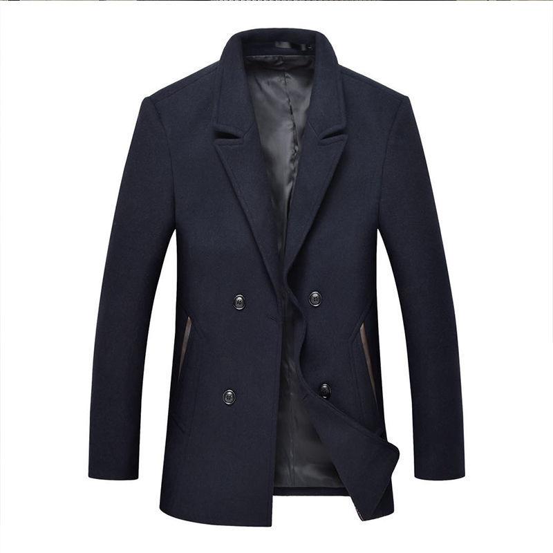 Fashion Trend Slim Men's Windbreaker Short Suit Collar Double-breasted Woolen British Style Wool Coat