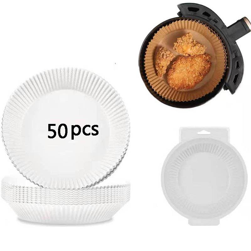 Air Fryer Disposable Paper Liner ,50PCS Non-Stick Air Fryer Paper Liners,Baking Paper Food Grade Parchment Oil-Proof Water-Proof Steamer Oil Paper