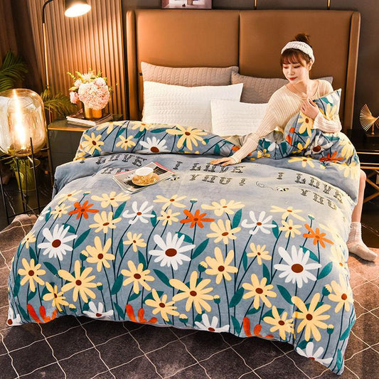 1pc Winter Warm Flannel Quilt Cover Double-sided Fleece Quilt Cover Single Double Flannel Quilt Cover Twin Queen King Size
