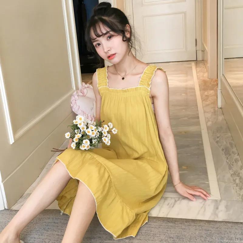 Cute Girls Women's Summer Dress Sleeveless Knee-length Daily Wear Nightdress Pajamas