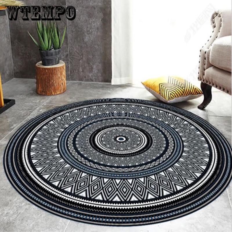 Geometric Abstract Round Carpet Imitation Wood Grain Print Mat Bedroom Bay Window Chair Carpet