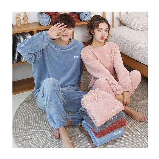 Women's Winter Thickening Plus Velvet Warm Coral Velvet Pajamas Loose Home Couple Suit