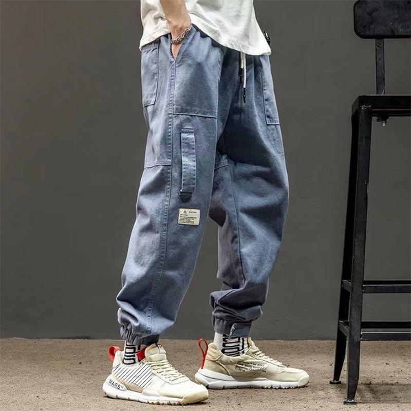 Overalls Sports Pants Men's Solid Color Trend Embroidered Logo Pocket Loose Ninth Pants Leggings Casual Pants Trend