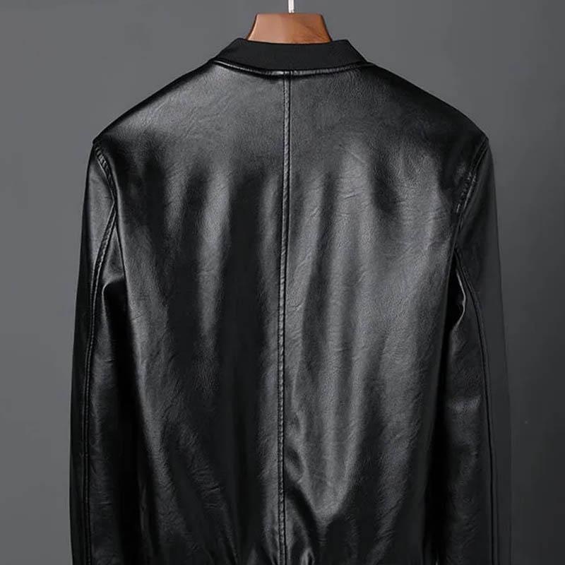 Autumn and Winter Leather Jacket Men's Fleece Leather Jacket Korean Version Slim PU Leather Jacket Men's Leather Jacket