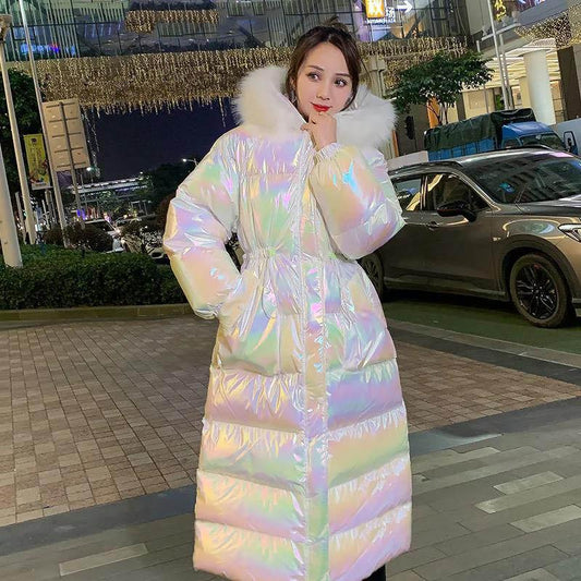Shiny Symphony Over The Knee Long Down Cotton Cotton Jacket Loose Korean Style Thickening