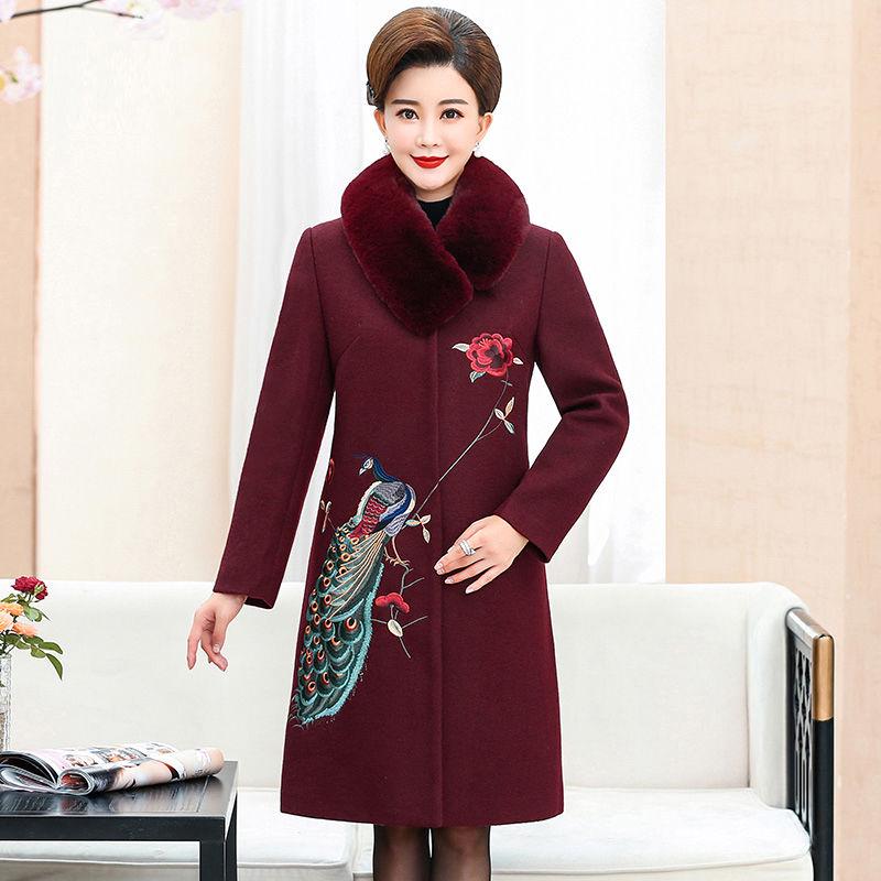 Women's Embroidery Coat Woolen Coat 2019 Autumn Winter Plush Cotton Wool Coat Female Outwear