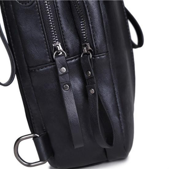 Chest Bag Men's Pu Leather Large-capacity Pockets Outdoor Riding Sports Messenger IPAD Package