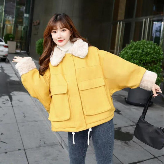 Plus Velvet Thick Winter Coat Women Loose Cotton Coat Plus Velvet POLO Neckline To Keep Warm and Comfortable Soft Women's Cotton Jacket
