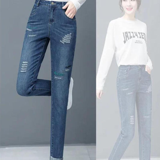 Women's Ripped Jeans Spring Thin Cropped Trousers Loose Summer High Waist Harem Pants Women