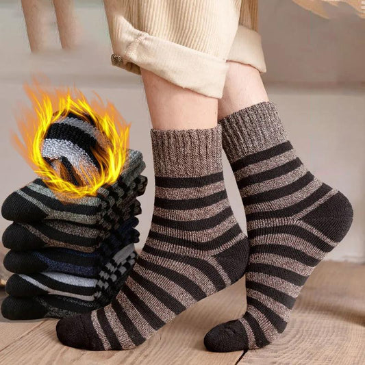 Five Pairs of Socks Men's Winter Tube Socks Fashion Striped Towel Socks Plus Velvet Thick Warm Terry Socks