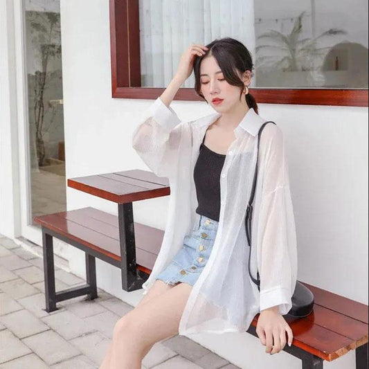 Sunscreen Chiffon Shirt Female Summer Coat Korean Version Thin Section Blouse Loose Air-conditioned Shirt Tide Womens Tops