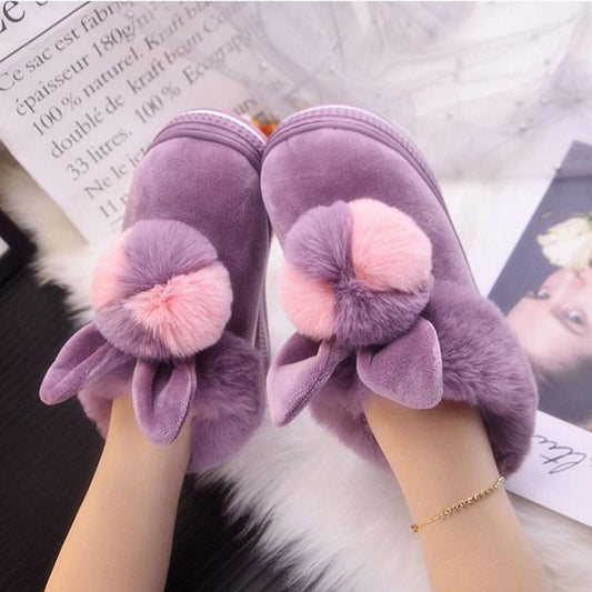 Women's Winter Thick-soled Cotton Shoes Non-slip Soft-soled Home Household Two-color Hair Ball Plush Bag with Ladies Cotton Slippers