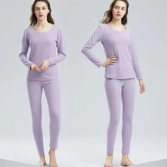 Women Autumn Clothes Winter Thermal Underwear O-neck Tops Pants Female Tight Suit Thicken Windproof Soft Lining Long Sleeve High Elasticity Slim