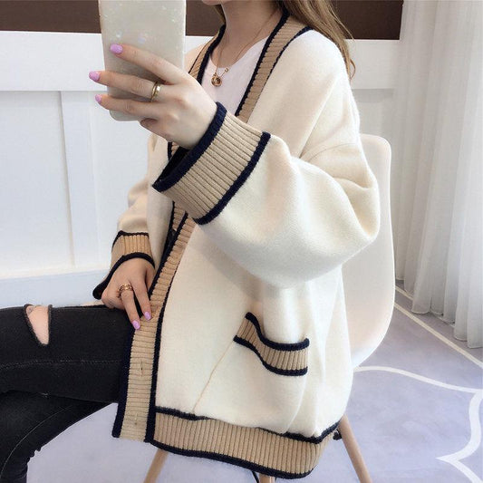 Autumn and Winter Casual Sweater Loose Long-sleeved Simple Top Knitted Cardigan Women Jacket