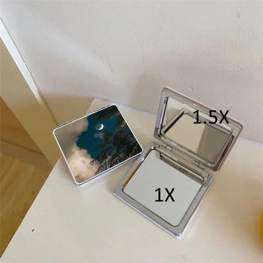 3D vision Double-sided Mirror with Flip Cover PU Ladies Makeup Mirror Collapsible Must-have Makeup for Travel Appointment Portable HD Thin and Light