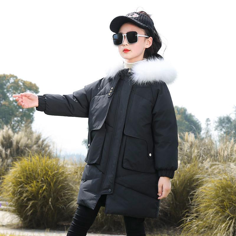 Girls' Hooded Down Jacket Mid-length Thick Padded Jacket Children's Winter Warm Jacket