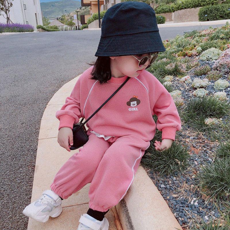 Girls' Suits Spring and Autumn Vacation Two-piece Sweater Long Pants Little Girls Loose Solid Color Two-piece Sweater Sets Casual Wear